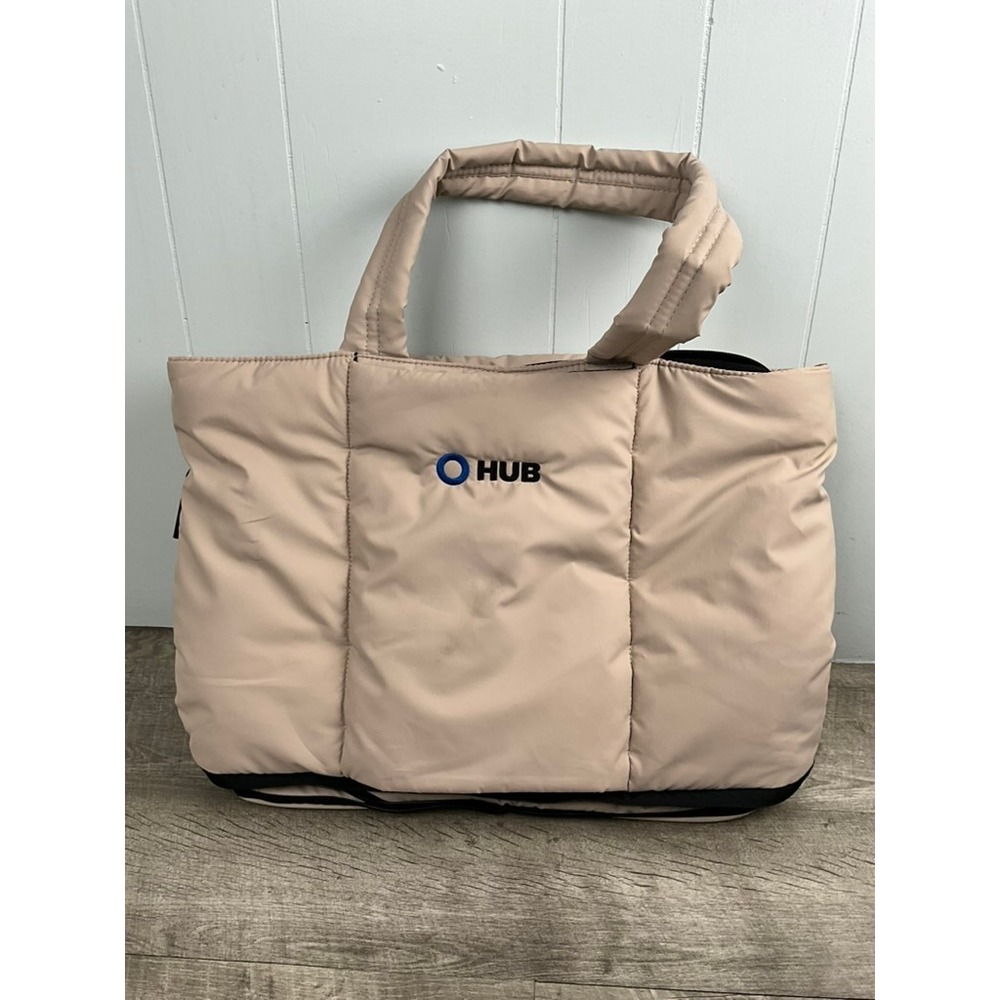 CALPAK Luka Duffel Bag Oatmeal Beige Quilted Puffer Travel Gym Bag HUB Logo